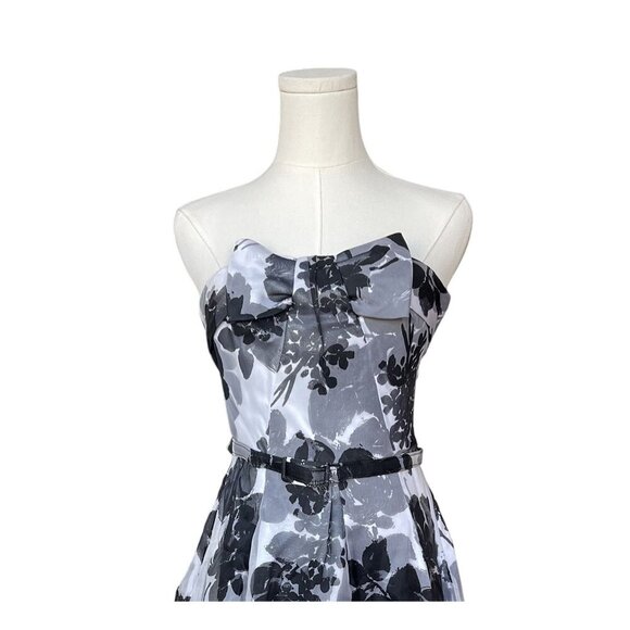 White House Black Market Silk Cocktail Dress 0 Pinup Rockabilly Bow Floral - Picture 2 of 9